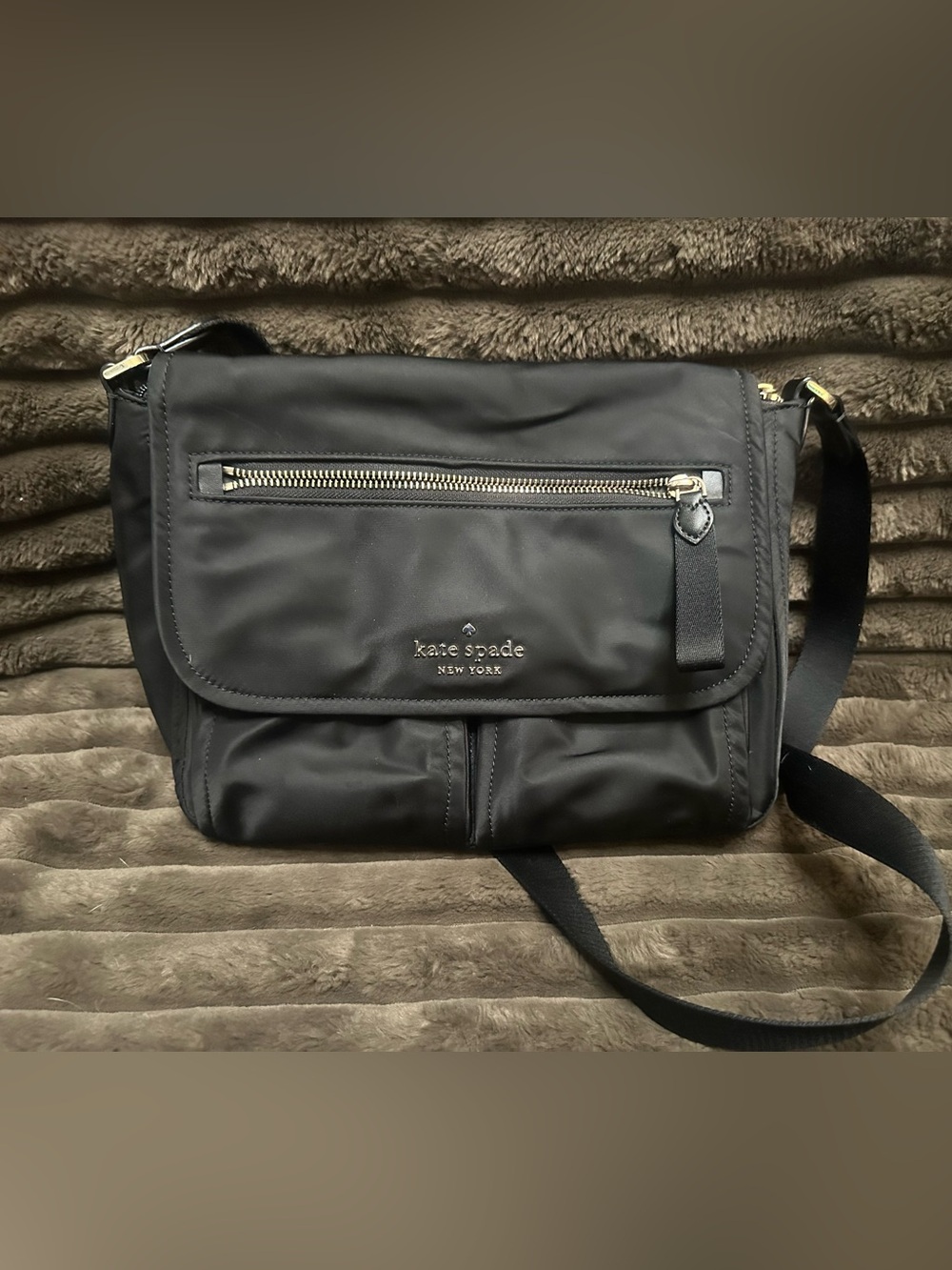 kate spade Black Nylon Crossbody Messenger with Gold Hardware